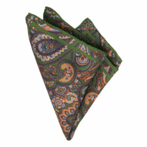 BGENTS Seiden-Twill Einstecktuch mit Paisley olive