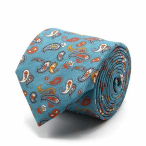 Baumwoll-/Leinen Krawatte mit Paisley Petrol