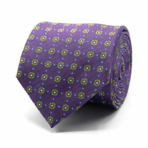 Seiden-Jacquard Krawatt mit kl. Blüten Lila