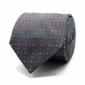 Seiden-Jacquard Krawatt mit kl. Blüten Olive