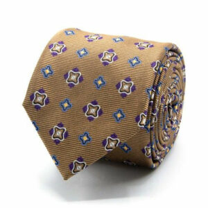 Seiden-Jacquard Krawatte geom Muster Hellbraun
