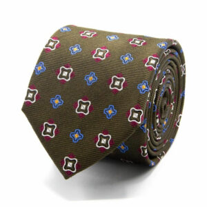 Seiden-Jacquard Krawatte geom Muster Olive