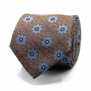 Seiden-Jacquard Krawatte mit Blüten Braun