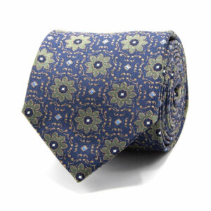 Seiden-Jacquard Krawatte mit Blüten Dunkelblau