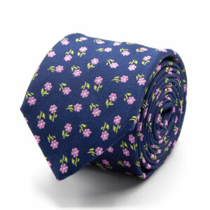 Seiden-Jacquard Krawatte mit Blüten Dunkelblau