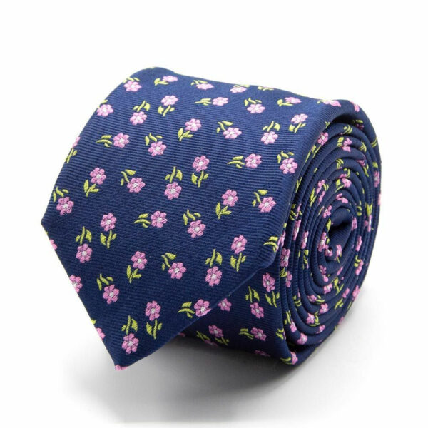 Seiden-Jacquard Krawatte mit Blüten Dunkelblau
