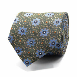 Seiden-Jacquard Krawatte mit Blüten Grün