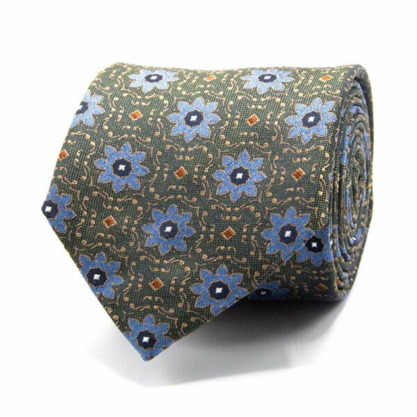 Seiden-Jacquard Krawatte mit Blüten Grün