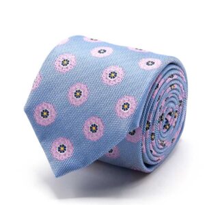 Seiden-Jacquard Krawatte mit Blüten Hellblau