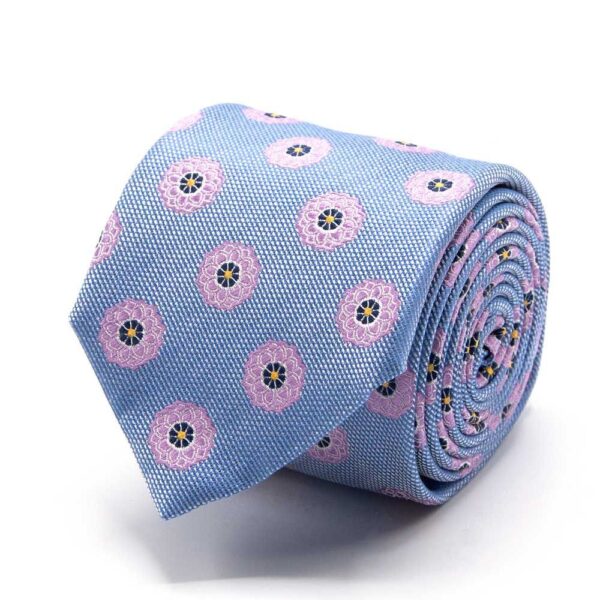 Seiden-Jacquard Krawatte mit Blüten Hellblau