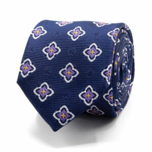 Seiden-Jacquard Krawatte mit Blüten Marineblau