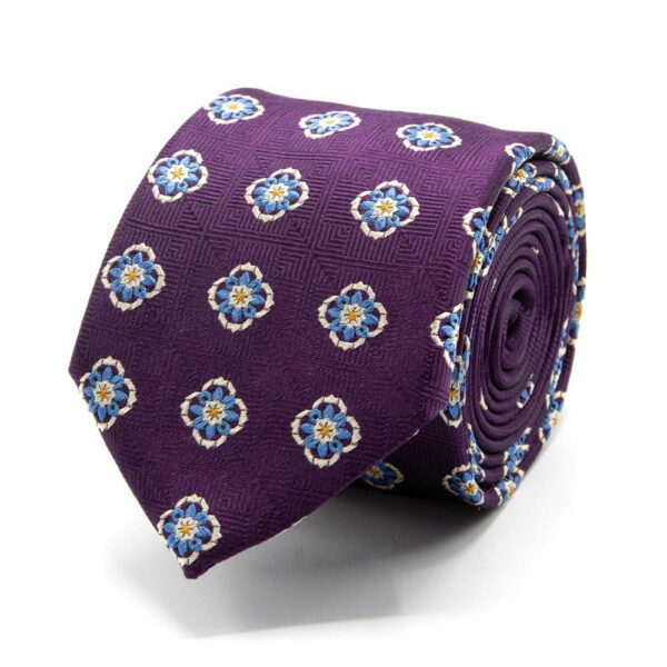 Seiden-Jacquard Krawatte mit Blüten Violett