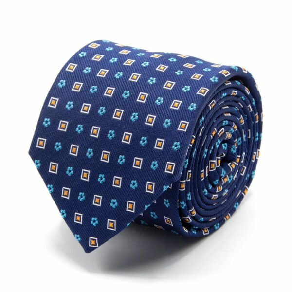 Seiden Krawatte mit Quadr. und Blüten Marineblau