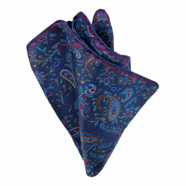 Twill-Seiden-Einstecktuch mit Paisleys Blau