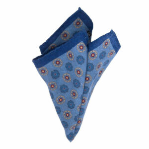 Wolle-/Seiden-Einstecktuch mit Blüten Hellblau