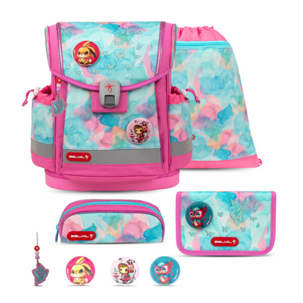 Classy Plus Aqua Rose schoolbag set 5 pcs