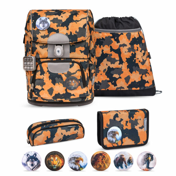 Motion Orange Camouflage schoolbag set 5 pcs