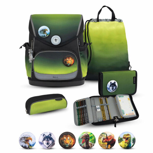 Premium Compact Plus Black Green Schoolbag set 5pcs.