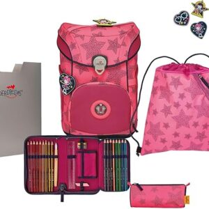 Schulrucksack ErgoFlex Set 5tlg. Easy Superflash Neon Star Pink