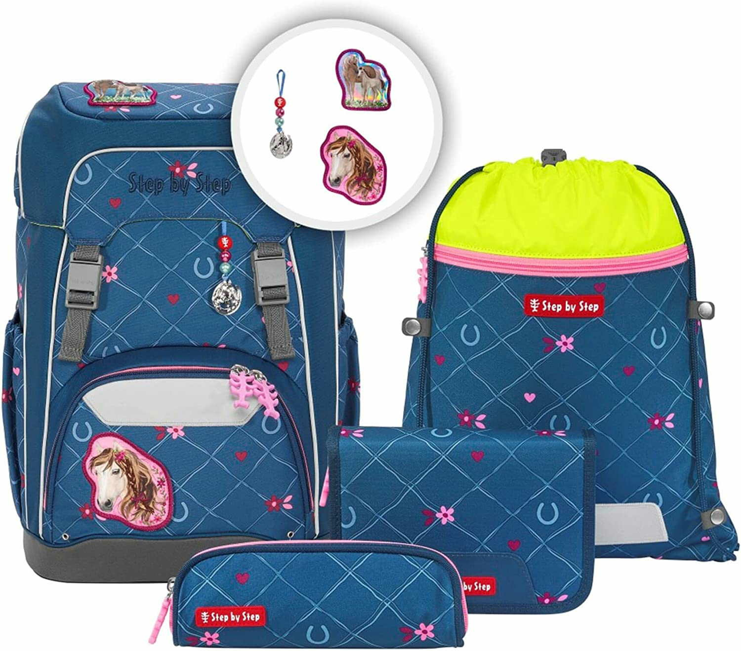 Schulrucksack Set Giant 5tlg. Horse Lime Blau