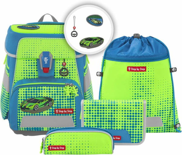 Schulrucksack Space Set 5tlg. Neon Race Car Chuck Grün