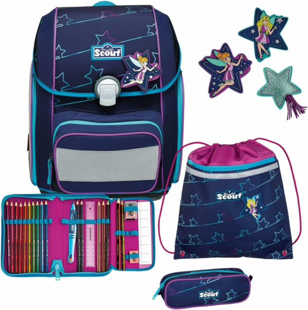 Schulrucksackt Genius Set 4tlg. Blue Star Dunkelblau